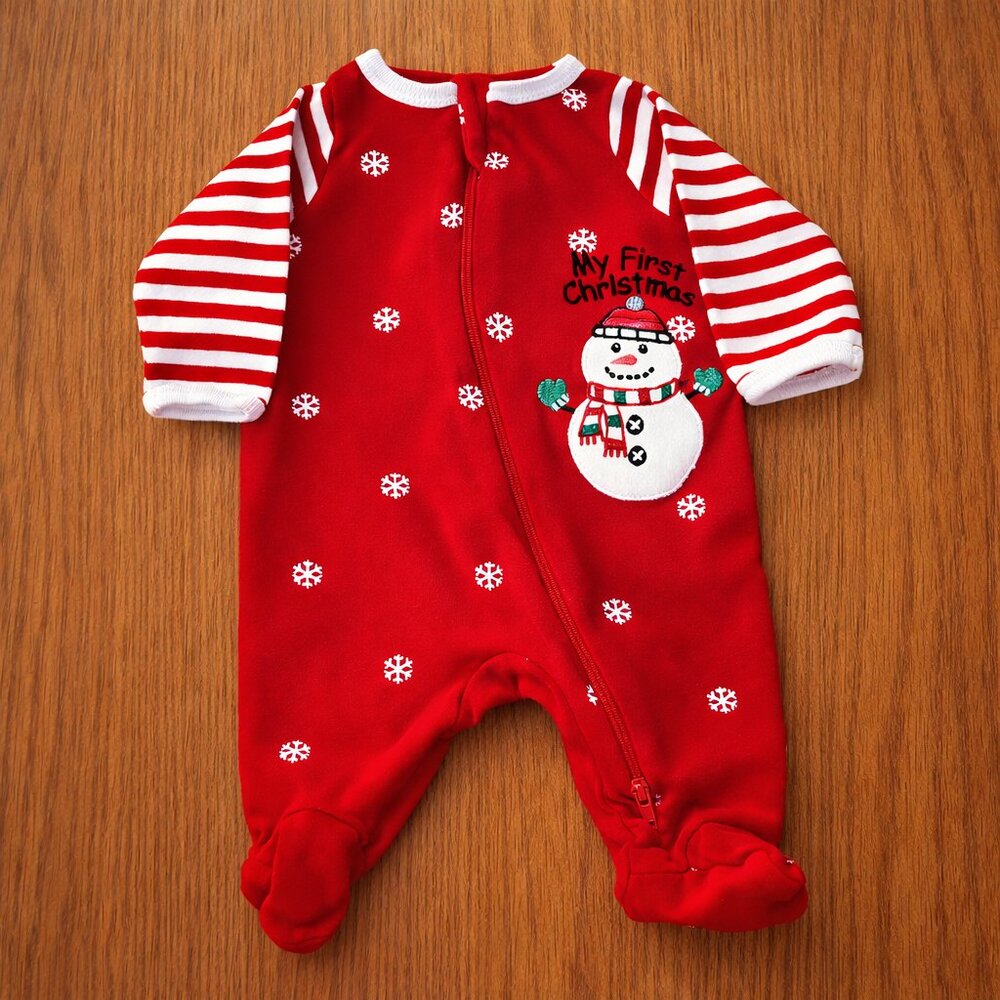 Holiday Time My First Christmas Cotton Footed Sleeper Newborn Red Snowman